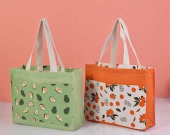Handmade Large Lemon/Orange/Avocado/Peach Tote Bag, Canvas Tote, Fruit Lunch Bag, Shopping Bag, Book Bag, New Year's Gift