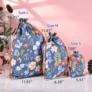 Floral Gift Bag,L Size Birthday Gift Tote,Durable Layers Drawstring Storage Bag,Cotton Fabric Premium Quality Packaging, Mother's Day Gift image 3