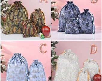 S/M/L Handmade Bronzing Christmas Gift Bags, Winter Tree Gift Tote, Durable Drawstring Storage Bag, Premium Quality Bag, Xmas Birthday Gift