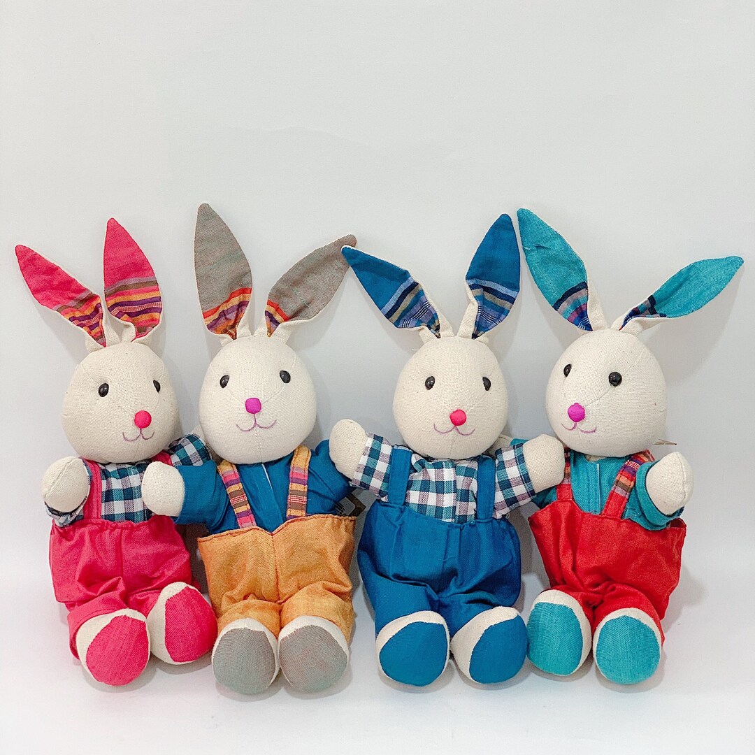 Cloth Rabbit Face Handmade Cloth Bunny Doll Stuffed Animal Plush Rabbit Overalls Toy - Etsy