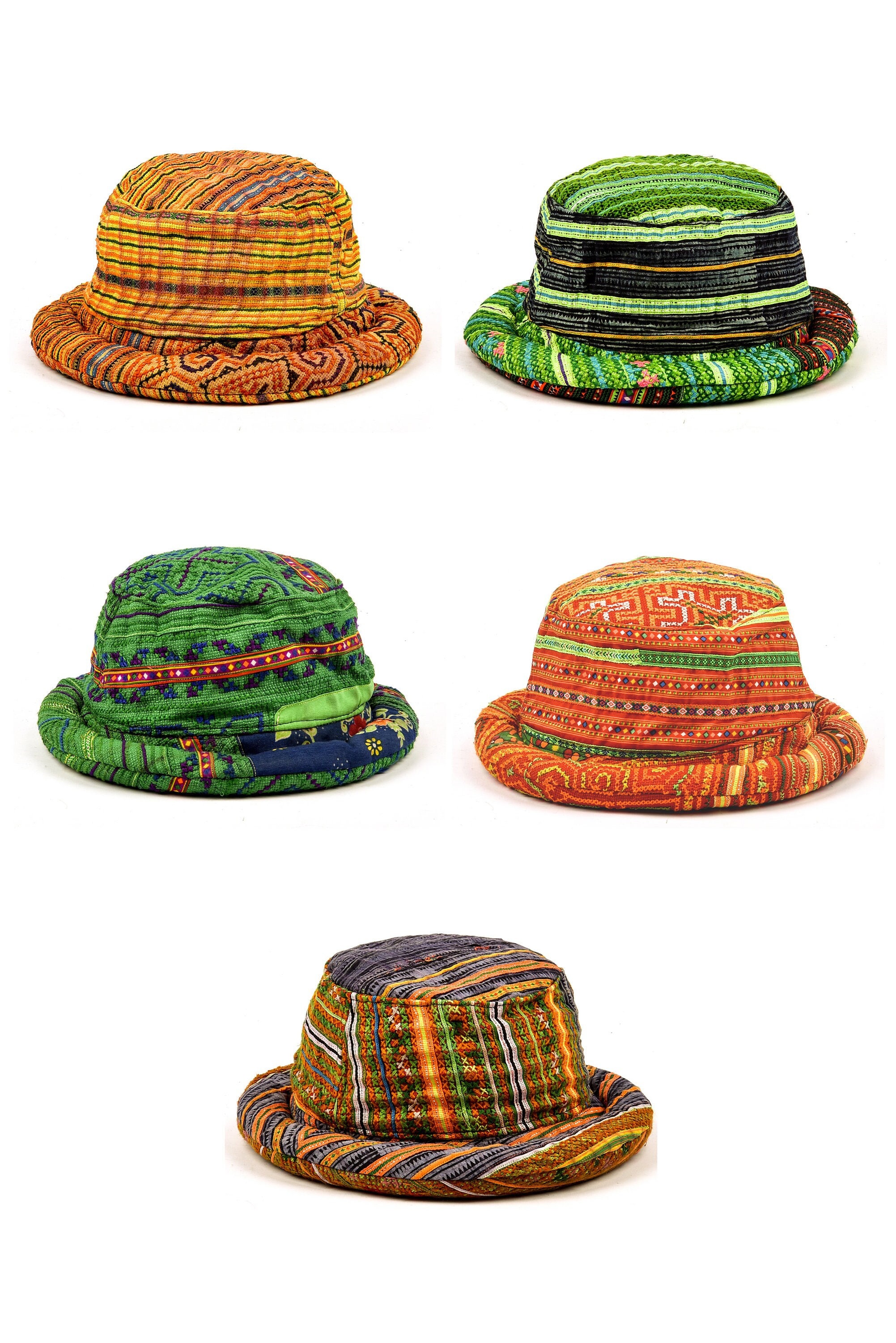 Handmade Vintage Patchwork Brocade Brimmed Bucket Hat