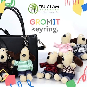 Handmade Cute Dog Gromit Plush Puppy Cute Keychain Bag Accessories Stuffed Animal for Purse Keyring ASS173-4