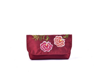 Women Purse Snap Button Bags Embroidered Clutch Vietnam Handmade Flap Wallet With Flowers Patterns THEUV32