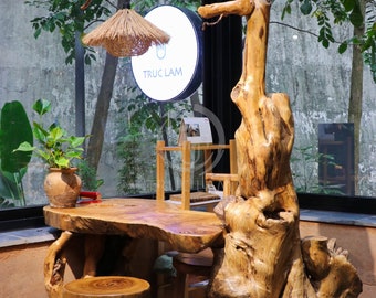 Perennial Driftwood Table Home Garden Decor With One Decorative Branch and Rustic Lamp Tree Stump Room Furniture DECO171