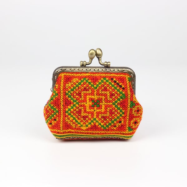 Handmade Women Coin Purse Boho Brocaded Kiss Lock Bag Mini Wallet Tribe Style Ethnic Patterns Vintage TCND18