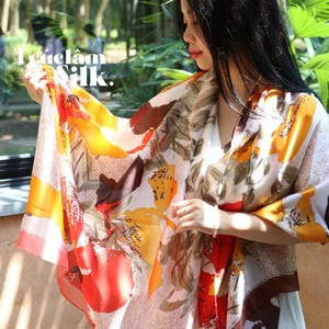 High-end Women&#39;s Fashion Long Silk Scarf with Multi-Color Floral Pattern 90x180cm Accessories LUAKH15-H/02