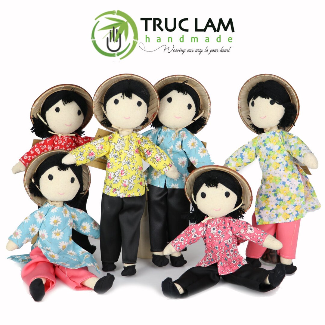 Handmade Ao Dai Traditional Vietnamese Rag Doll With Conical Hat Cotton Stuffed Doll Moveable
