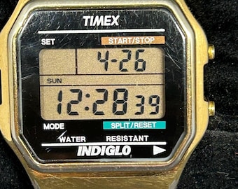 Timex Indiglo Digital Men Gold Tone Alarm Chrono Quartz Watch