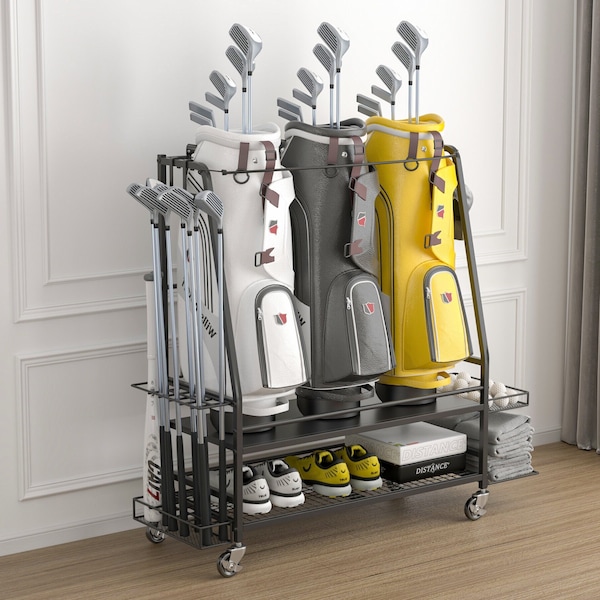 Golf Bag Storage Garage Organizer for 3 Golf Bags - Golf Bag Storage Rack for Garage