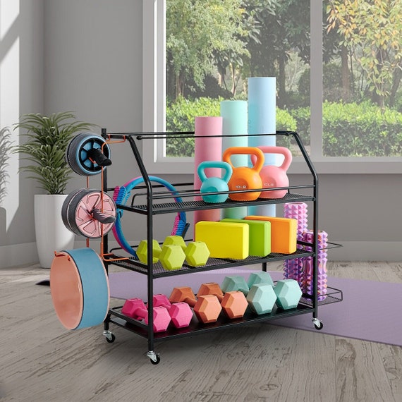 Yoga Mat Storage Rack, Weight Rack for Home Gym, Home Gym Storage Rack With  Caster Wheels 