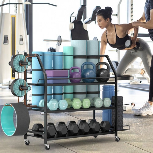 thumbnail image 2 of Lauren&Harold 63" Home Gym Storage Rack - All-in-One Organizer For Dumbbells, Kettlebells & Yoga Mats 2 of 11
