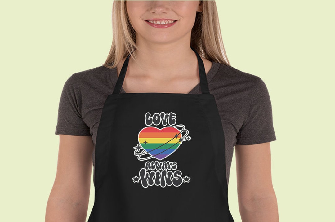LGBTQ Love Always Wins Custom Apron, Rainbow Heartpride Retro Design
