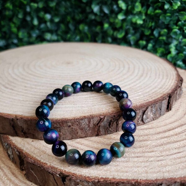 Galaxy Tigers Eye Bracelet || Beaded Gemstone Bracelets || Tigers Eye || Crystal