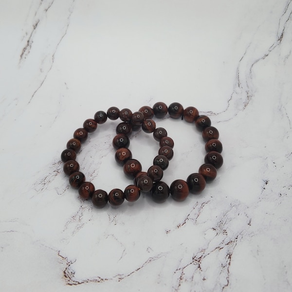 Red Tigers Eye Bracelet || Beaded Gemstone Bracelets || Tigers Eye || Crystal