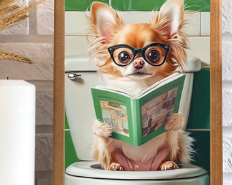 Rolig Chihuahua badrumstryck: Läsande hundkonst (digital nedladdning)
