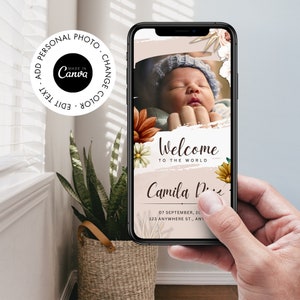 Pacote de anúncio digital para bebês, cartão de anúncio de bebê, menino recém-nascido, anúncio de menina, download instantâneo, convite SMS para novos pais