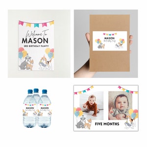 Faire-part d'étape importante pour bébé Carte photo en téléchargement numérique Anniversaire de bébé Invitation sur le thème du chien Modèle d'invitation sur le thème des animaux Ensemble de fête