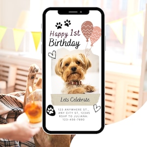 Pawty Time hond verjaardag tekst uitnodigen hond verjaardagskaart verjaardag digitale uitnodiging puppy partij bewerkbare hond verjaardagsuitnodiging kinderfeestje
