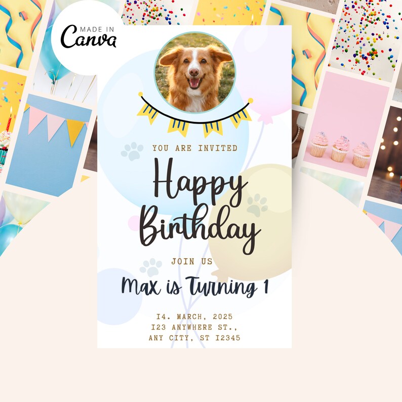 Dog Party E-invite, Editable Invitation Template, Puppy Party Printable, Birthday Template ...