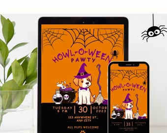 Halloween Pawty Invite 2 Piece Bundle, Dog birthday invitation, Birthday Invitation Printable Bundle, Halloween DIY Decor, Dog Celebration