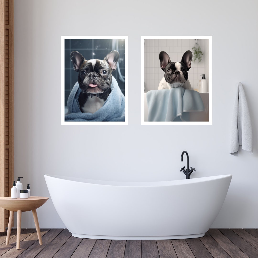 Bulldog Funny Bathroom Art, Dog Bathroom Decor, Funny Dog Print, Dog in ...