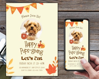 Thanksgiving Dinner Invitation, Pupsgiving Invite Template, Thanksgiving Editable Invite, Printable Thanksgiving Invitation, Friendsgiving