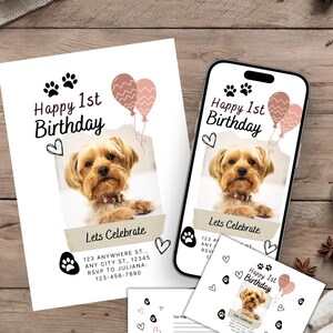 Eerste hond verjaardag tekstsjabloon hond verjaardagskaart verjaardag digitale uitnodiging puppyfeestje bewerkbare hond verjaardagsuitnodiging 1e verjaardagsfeestje