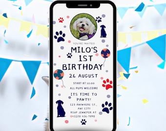 Pawty Time Dog Birthday Bundle, Birthday Text Invite, Dog Birthday Card, Birthday Digital Invite, Puppy Party, Editable Dog Birthday Evite