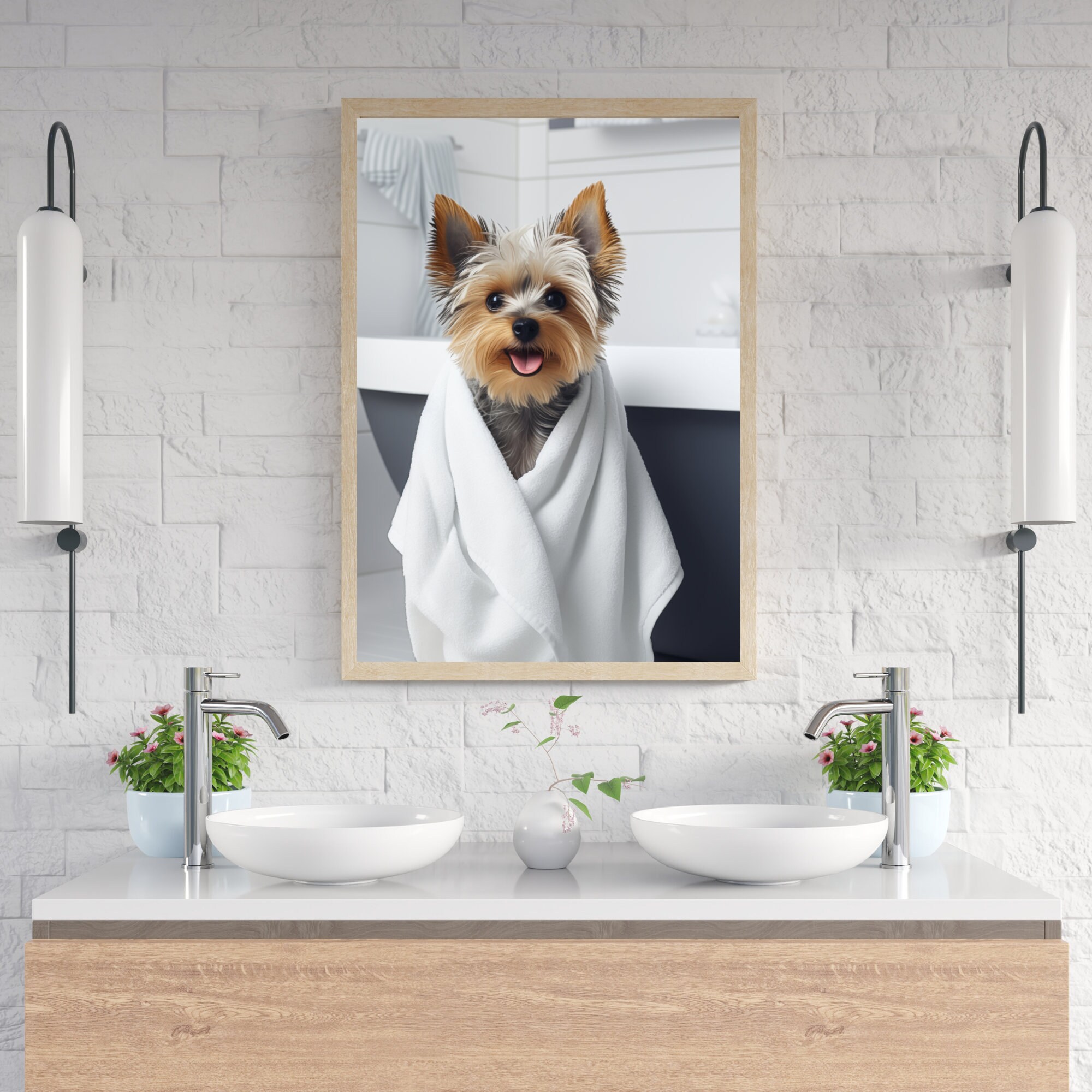 Yorkie Funny Bathroom Art, Yorkie Dog Bathroom Art, Funny Dog Print, Dog in Bathtub, Dog Digital ...