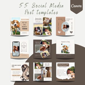 55 Dog Adoption Instagram Templates, Pet Rescue Canva Designs (Digital Download)
