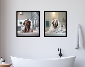 Dachshund Funny Bathroom Art, Dog Bathroom Print, Dachshund Dog Art, Dog in Bathtub, Dog Digital Print, Dog Mom Fun Decor, Instant Download