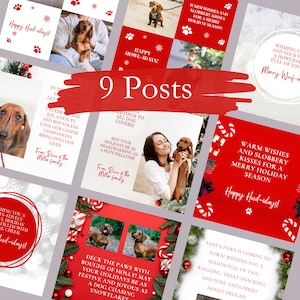 Sjabloonkit rode Instagram-berichten, social media-feed, kerst Instagram-post, rode kerst brandingkit, Instagram-sjabloonkaart kersthond