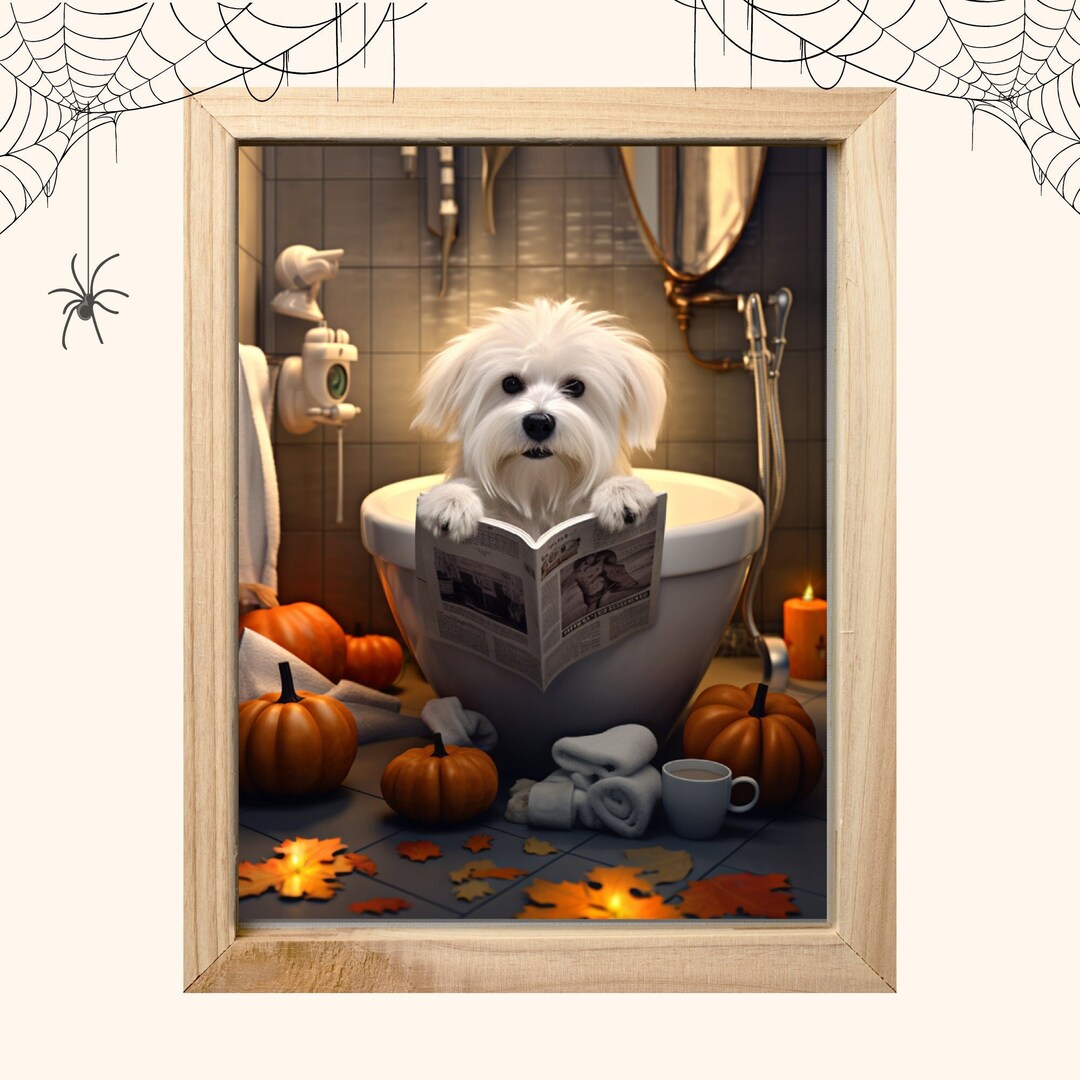 Halloween Funny Bathroom Art Dog Bathroom Decor Funny Dog Etsy