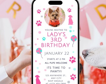 Puppy Birthday Text Invite, Puppy Party Invitation Template, Digital Editable Dog Party Template, Text Invitation, Dog Pawty Printable Card