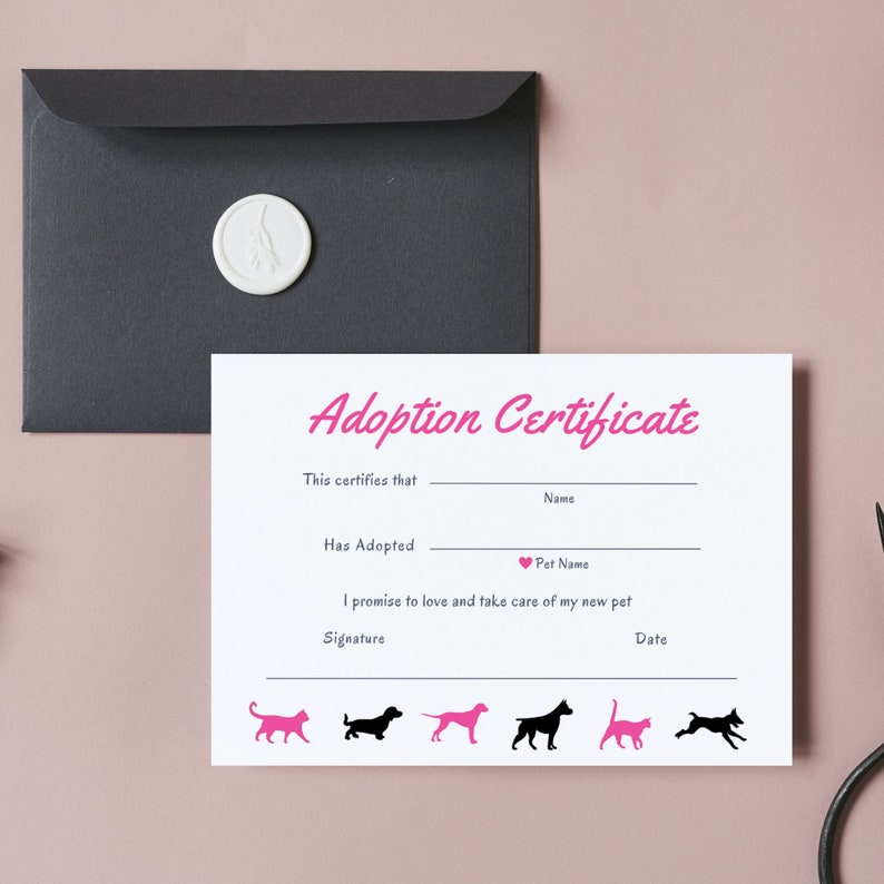 Adopt Signature Pet Adoption Certificate, Puppy Adoption Printable Card, Dog Adoption ...