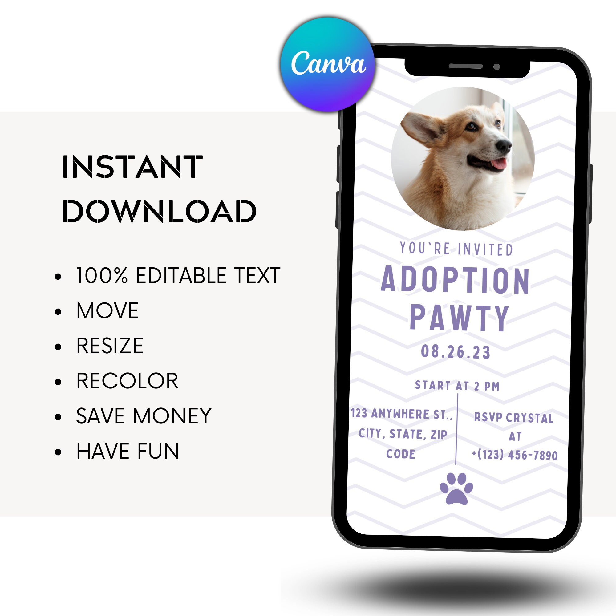 4 Piece Dog Adoption Kit, Dog Adoption, Dog Editable Flyer, SMS ...