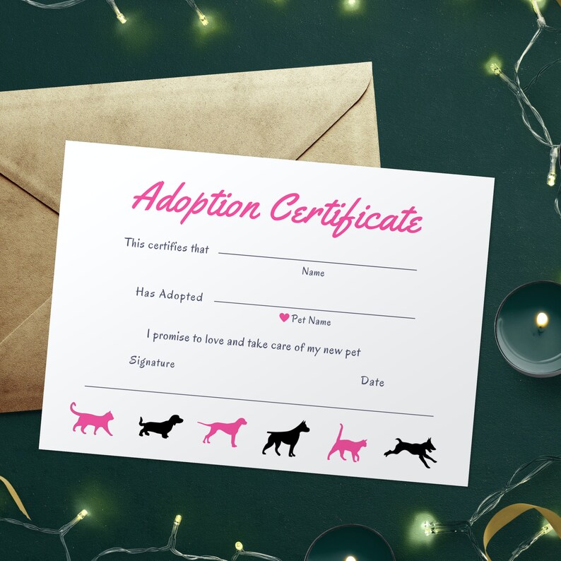 Adopt Signature Pet Adoption Certificate, Puppy Adoption Printable Card, Dog Adoption ...