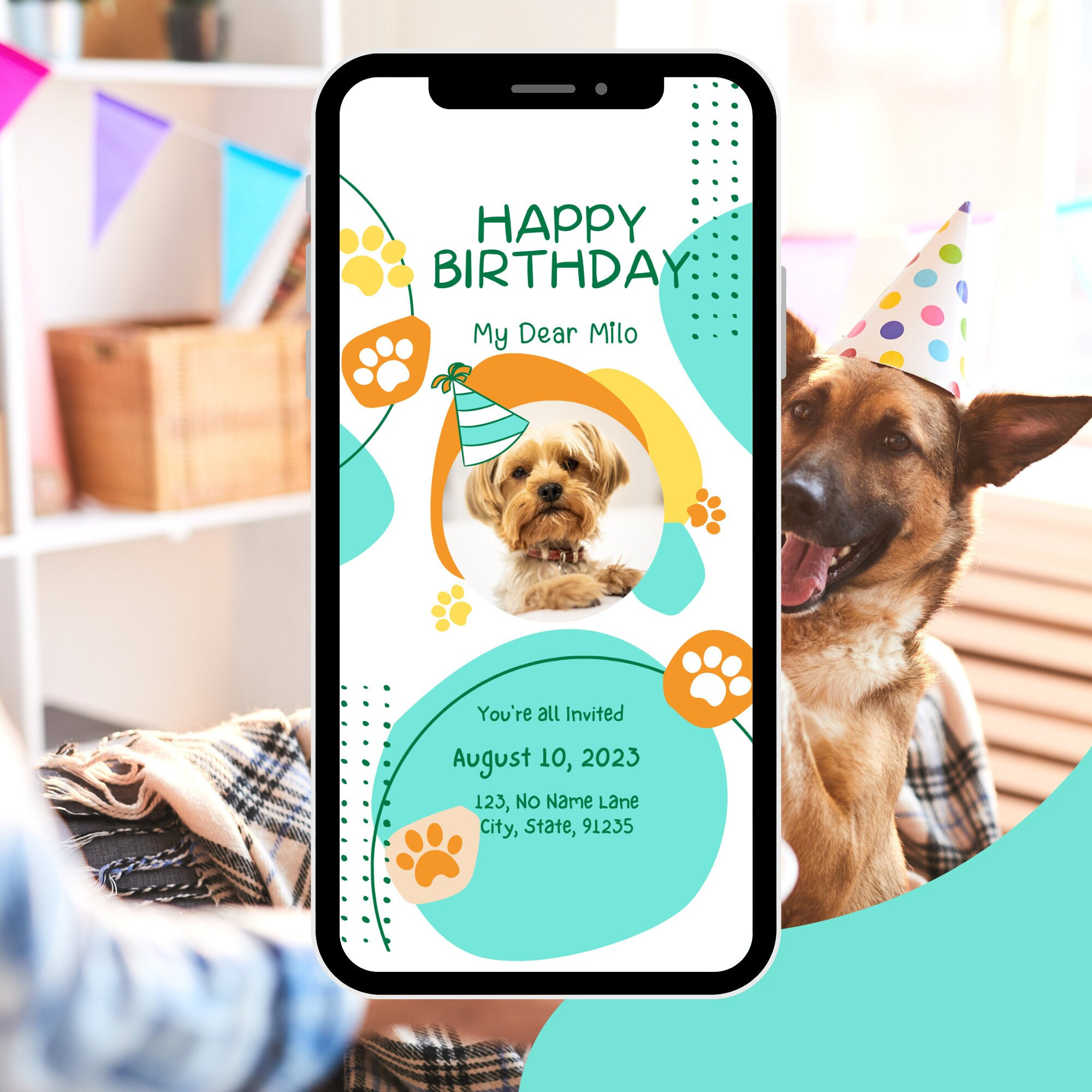 Pawty Time Invitation Dog Birthday Party Template Birthday - Etsy