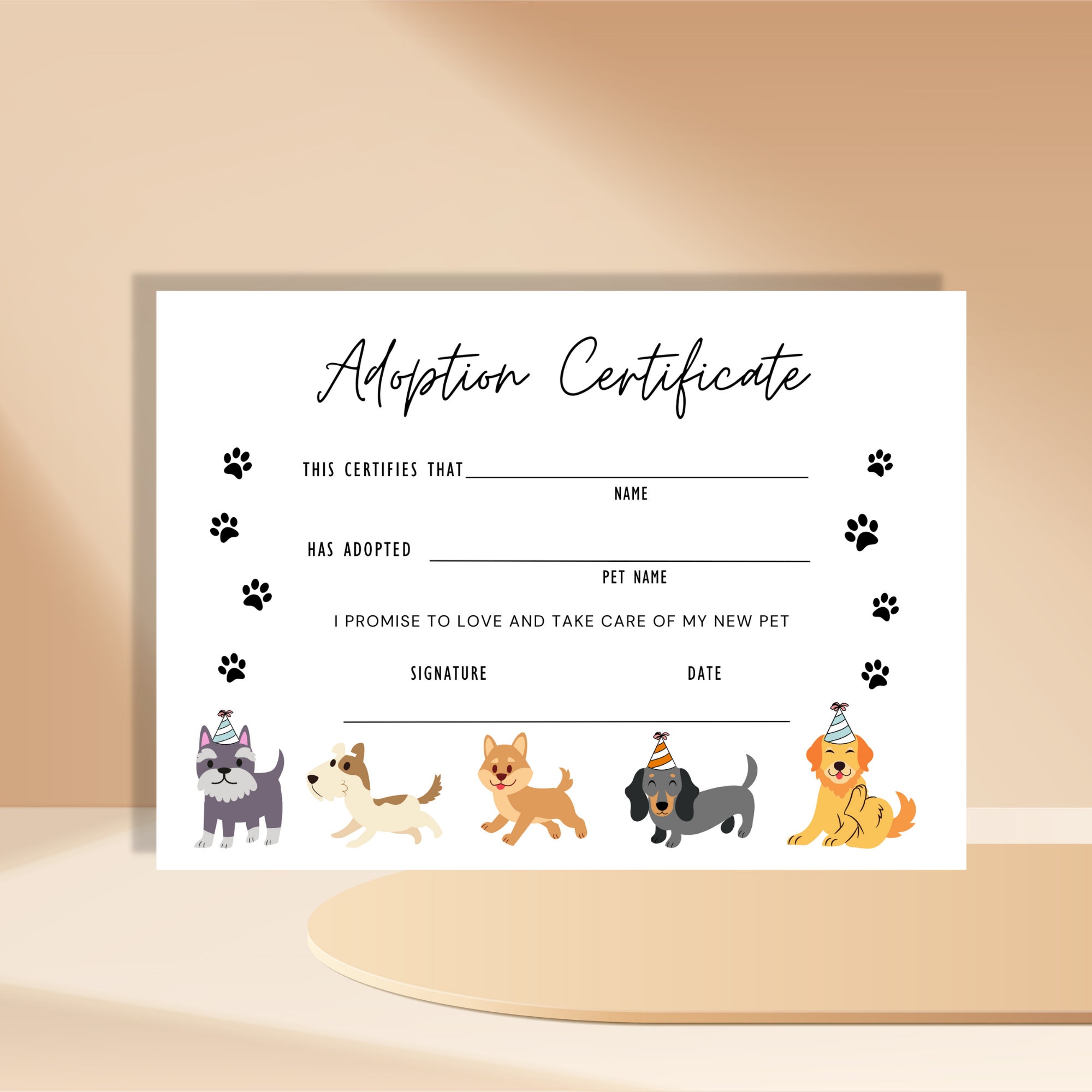 Pet Adoption Certificate, Puppy Adoption Template, Adoption Printable Card, Puppy Adoption ...