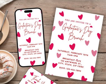 Redigerbar Galentines-festinbjudan Galentines brunchfest Elektronisk alla hjärtans dag-inbjudan Mall för alla hjärtans dag-tackkort med hjärta