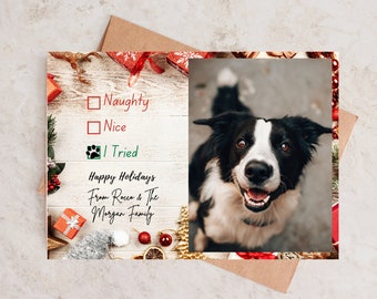 Dog Photo Christmas Card, Christmas Photo Card Template, Cute Editable Pet Holiday Card, DIY Xmas Card with Pet Photo, Canva Template Card