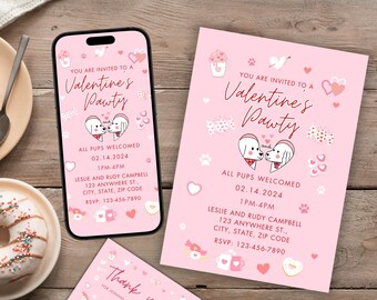 Editable Valentines Party Invitation Digital Valentine Party Invite Kids Valentines Party Valentines Digital Invite Bundle Thank you Card