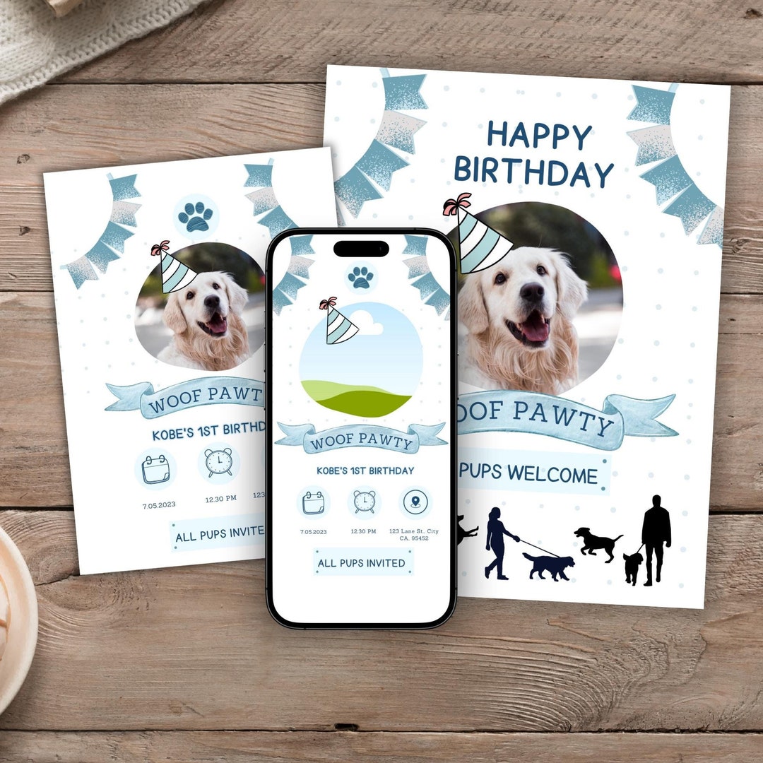 Woof Kid Party Bundle Birthday Text Invite 1st Birthday Card Birthday ...