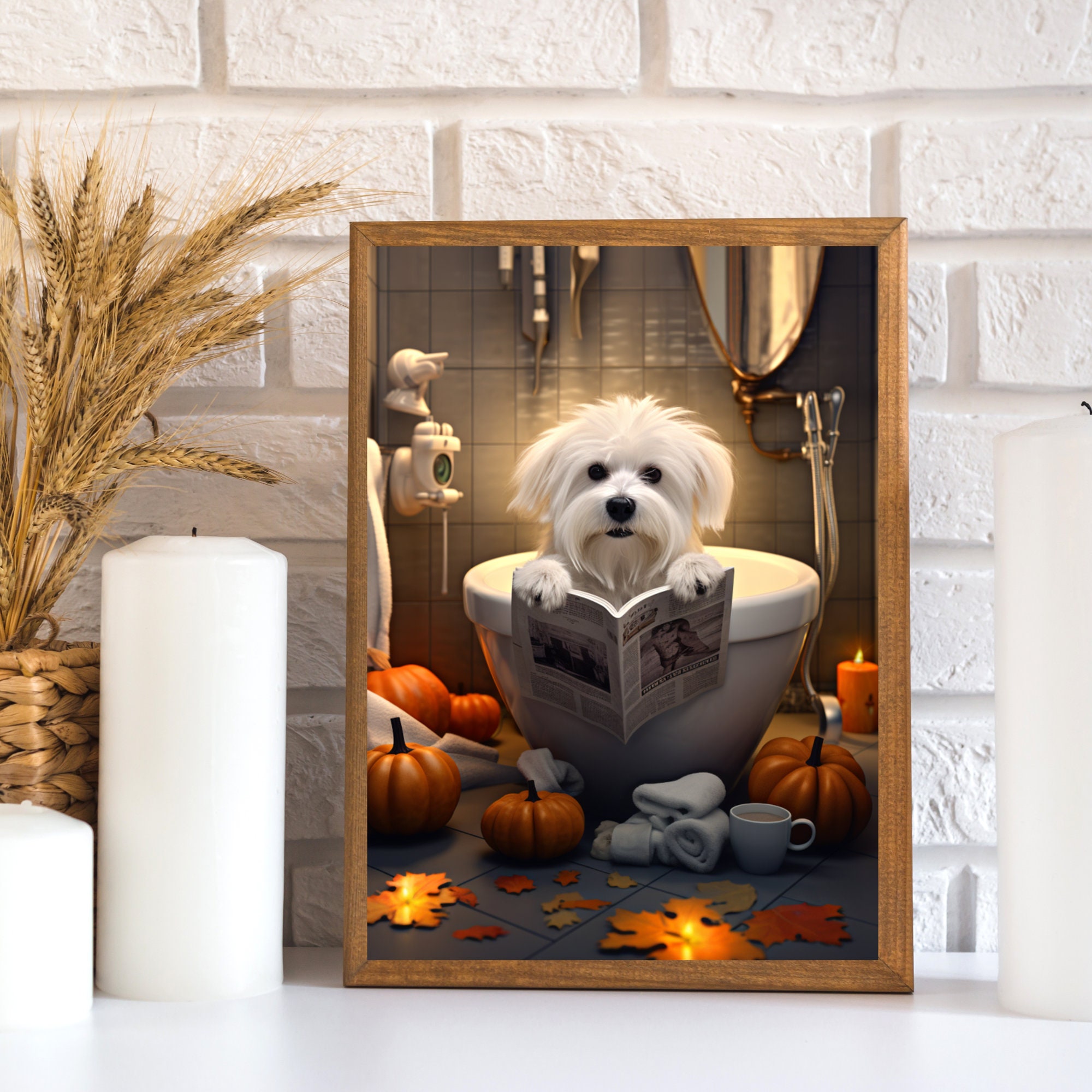 Halloween Funny Bathroom Art, Dog Bathroom Decor, Funny Dog Print, Dog