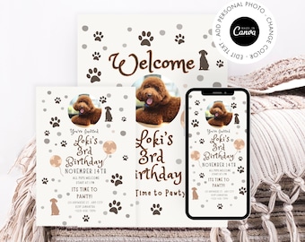 Editable Dog Birthday Party Invitation, Puppy Birthday Party, Dog Themed Invite, Animal Party, Dog Printable Template, Print Birthday Card