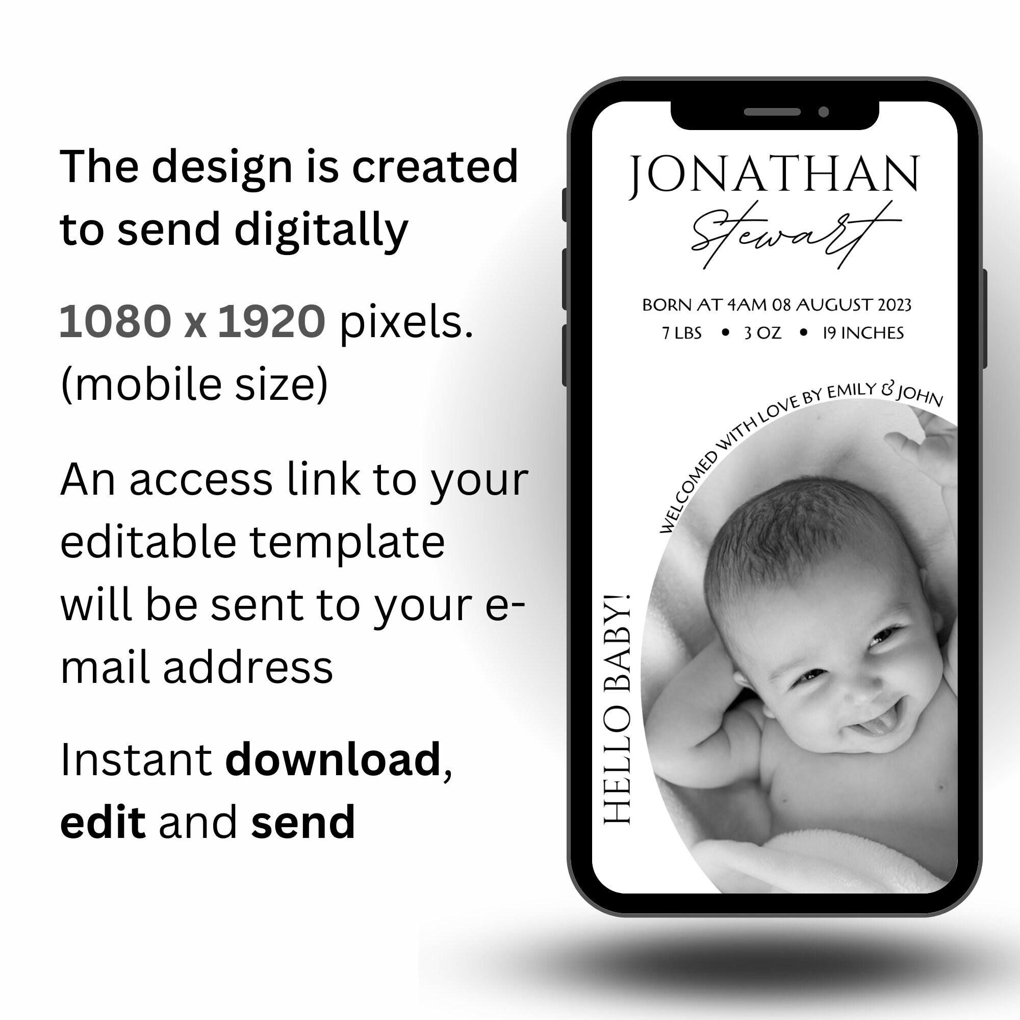 Digital Baby Announcement Photo Birth Announcement Baby Etsy