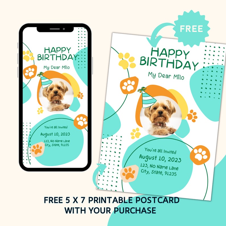 Pawty Time Invitation, Dog Birthday Party Template, Birthday Text ...