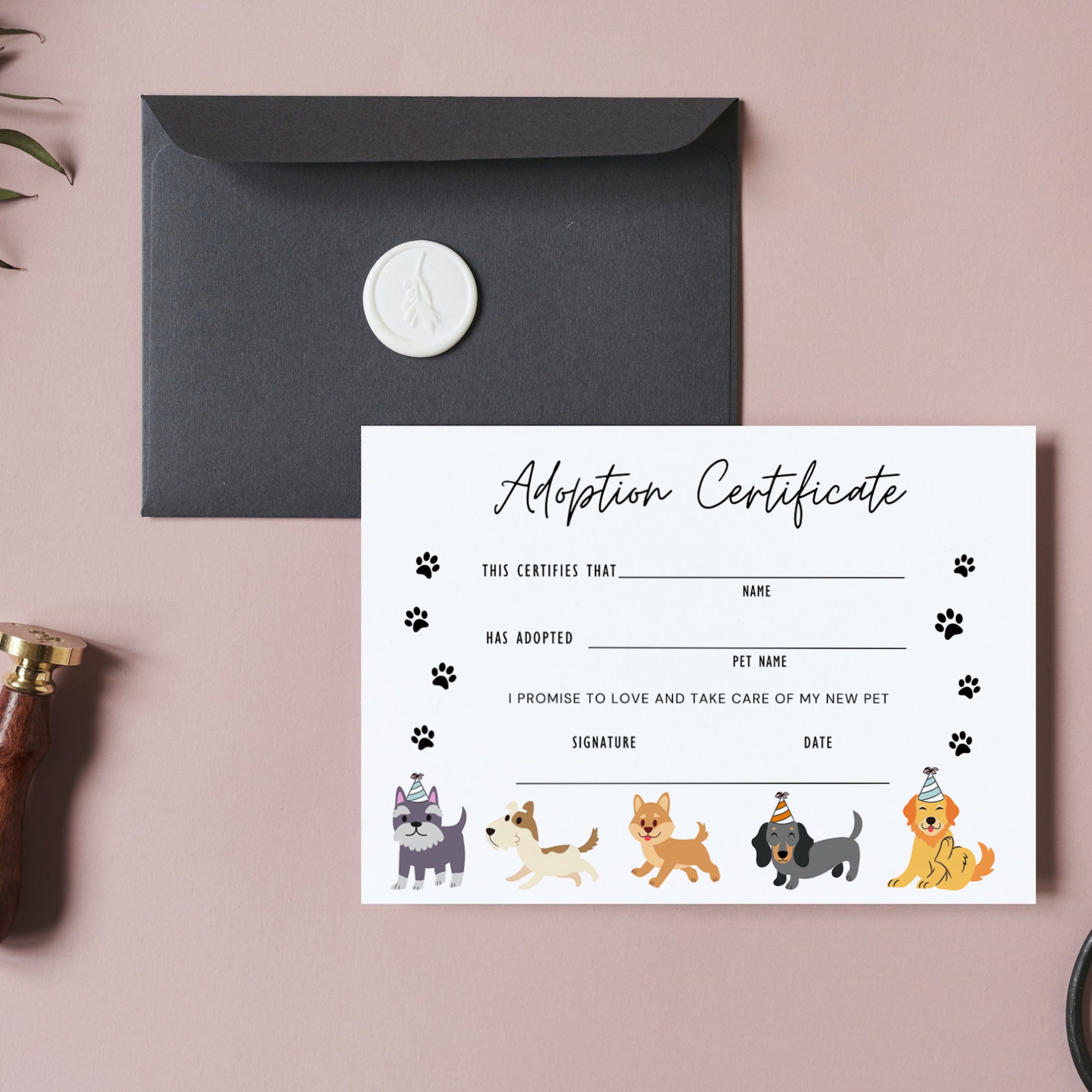 Pet Adoption Certificate, Puppy Adoption Template, Adoption Printable Card, Puppy Adoption ...