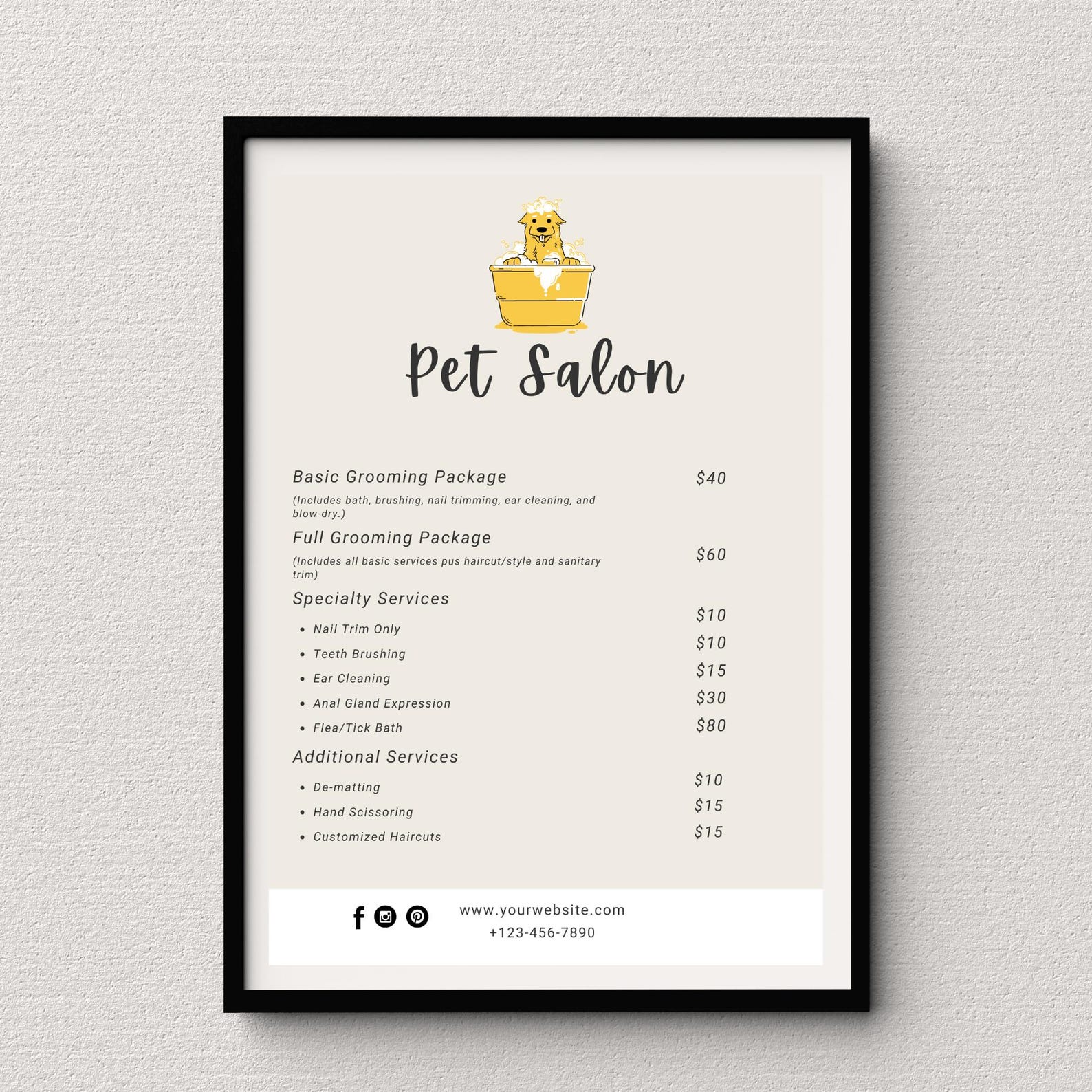 Price Sign, Pet Grooming Business, Editable Price Sheet, Small Business