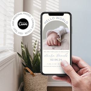Pacote de anúncio de nascimento de foto de anúncio digital de bebê, cartão de anúncio de bebê, recém-nascido, modelo editável, para impressão, download instantâneo